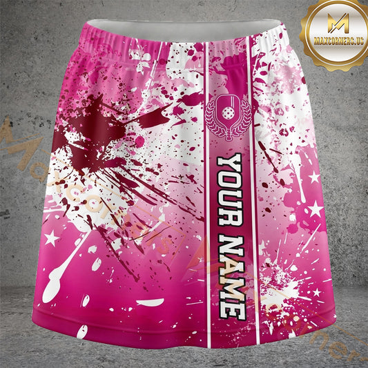 Maxcorners Pickleball Pink Paint Splatter Sport Personalized 3D Skort, Skirts With Shorts