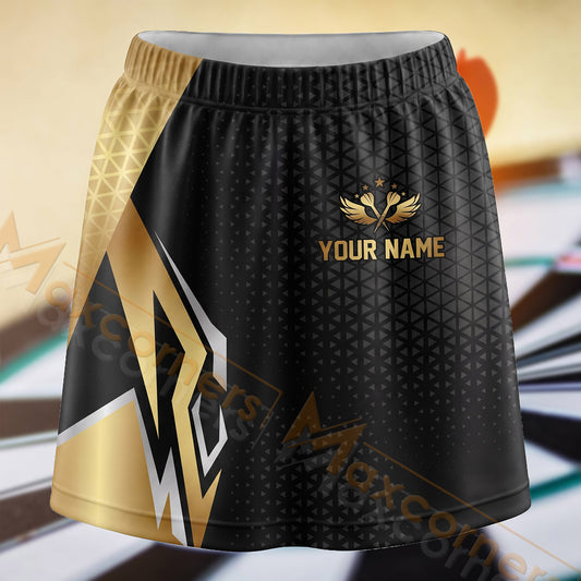 Maxcorners Darts Black Gold Minimal Dart Emblem Personalized 3D Skort, Skirts With Shorts