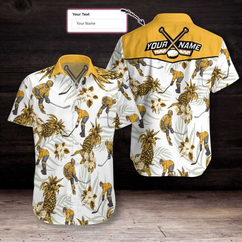 Maxcorners Hockey Pineapple Seamless Pattern Hawaiian Shirt