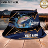 Maxcorners Fishing Navy Gold Wave Personalized Name 3D Bucket Hat (12 Fish Species)