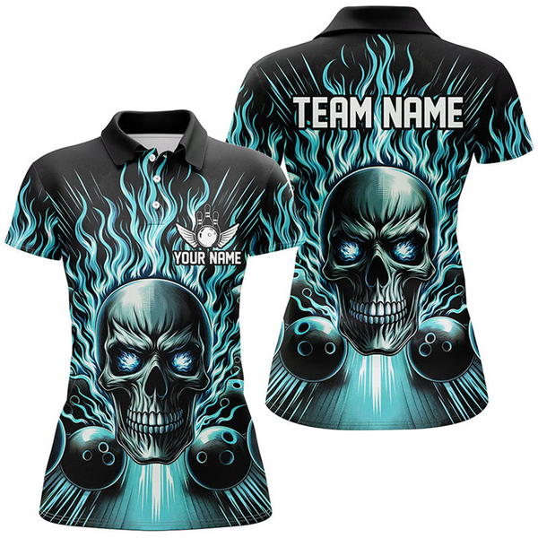 Maxcorners Skull Bowling Flame Bowler Jerseys Bowling Team Multicolor Option Customized Name 3D Shirt For Women