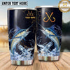 Maxcorners Fishing Tumbler Navy Gold Crossed Hook Splash Design Personalized Name Tumbler (13 Species)