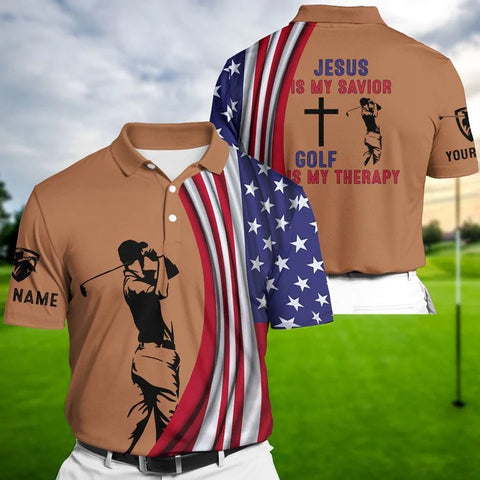 MaxCorners Premium Brown American Flag Jesus Golf Polo Shirts Multicolored Customized Name Polo For Men