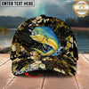 Maxcorners Fishing Woodland Camouflage Splash Personalized Name 3D Cap (12 Fish Species)