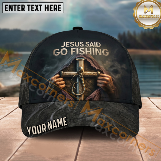 Maxcorners Fishing Faith Cross Hook Personalized Name 3D Cap