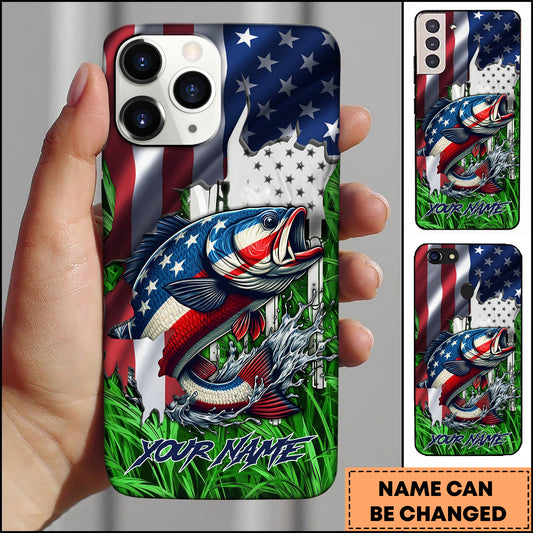 Maxcorners Fishing Phone Case Jump Grass Water Scene Personalized Name Phone Case (8 Fish Species)