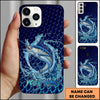 Maxcorners Fishing Phone Case Water Ring Splash Dark Blue Scale Background Personalized Name Phone Case (8 Fish Species)
