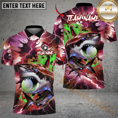 Maxcorners Shark Strike Golf Polo Shirt, Customized Name & Team Name 3D Shirts (4 Colors)