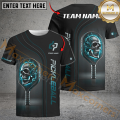 Maxcorners Pickleball Flaming Skull Paddle Custom Name & Team 3D Shirt (4 Colors)