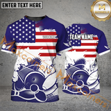 Maxcorners Us Flag Patriotic Bowling Jersey Customized Name, Team Name 3D Polo Shirt