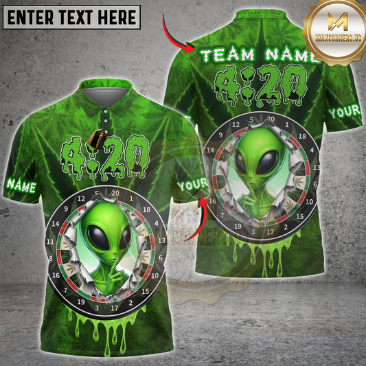 Maxcorners Darts 420 Alien Shushing Finger Cannabis Leaf Personalized Name 3D Unisex Shirt