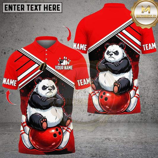 Maxcorners Bowling Angry Panda Multicolor Customized Name, Team Name 3D Shirts