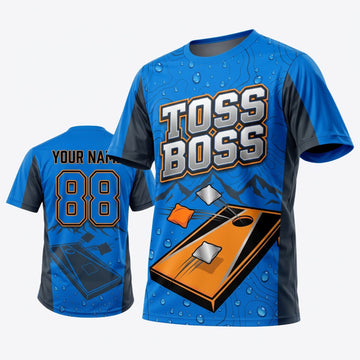 Maxcorners Cornhole Toss Boss Orange Board Personalized Name 3D Unisex Shirt