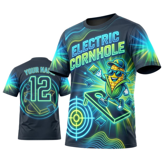 Maxcorners Cornhole Electric Corn Neon Personalized Name 3D Unisex Shirt