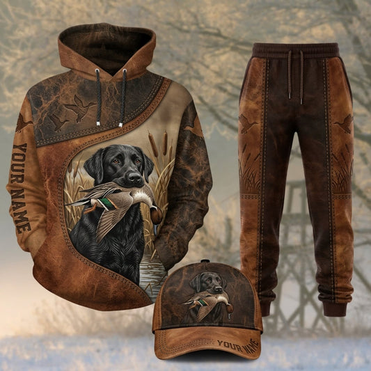 Maxcorners Duck Hunting Black Labrador Vintage Leather Brown Personalized 3D Shirts