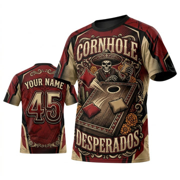 Maxcorners Cornhole Los Desperados Rustic Red Western Personalized Name 3D Unisex Shirt