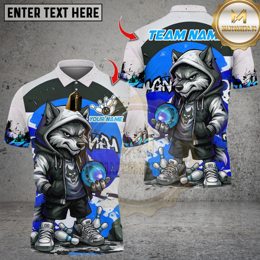 Maxcorners Cool StreetStyle Wolf With Bowling Multicolor Customized Name, Team Name 3D Shirts