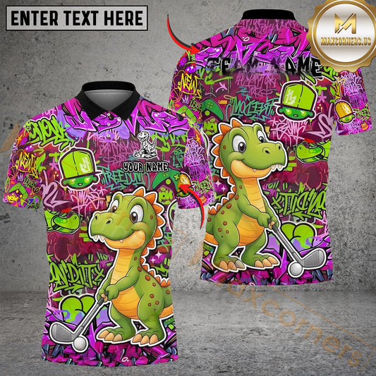 Maxcorners Golf Graffiti Cute Dinosaur Personalized Name, Team Name 3D Shirt (4 Colors)