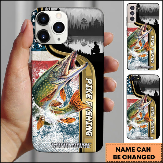 Maxcorners Northern Pike Fishing Rustic Forest Design Personalized Name 3D Phone Case