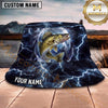 Maxcorners Fishing Blue Lightning Fishing Scene with Dramatic Storm Personalized Name 3D Bucket Hat (13 Fish Species)