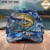 Maxcorners Fishing Blue Camouflage Splash Personalized Name 3D Cap (12 Fish Species)