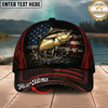 Maxcorners Fishing American Flag Black Red Personalized 3D Cap (12 Fish Species)