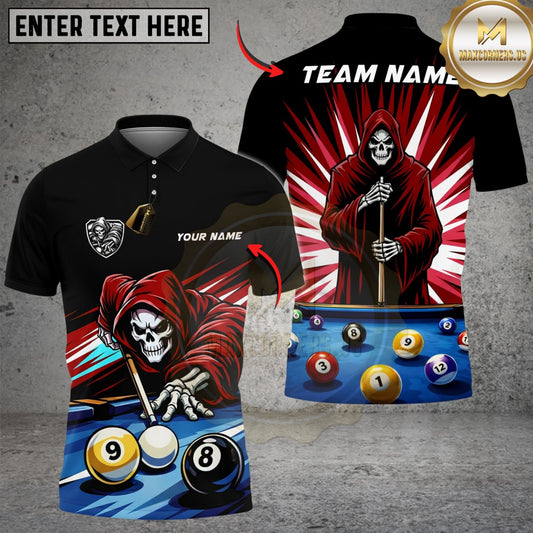 Maxcorners Billiards 8 Ball 9 Ball Reaper Cue Master Customized Name, Team Name 3D Shirt (6 Colors)
