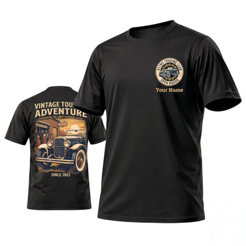 (7 Colors) Maxcorners Personalized Car Classic Muscle Car 3D T-Shirt - Mustard Yellow Retro Highway Classic Car Back Print