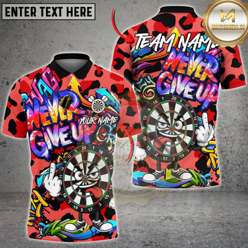 Maxcorners Darts Graffiti Never Give Up Leopard Character Design Multicolor Customized Name, Team Name 3D Shirts