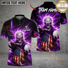 Maxcorners Golf Lightning US Flag Skull Design Personalized Name, Team Name 3D Shirt (4 Colors)