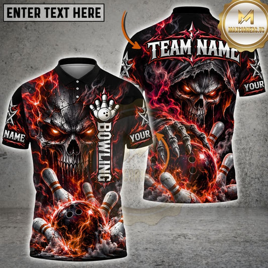 Maxcorners Bowling Hooded Skull Reaper Energy Aura Pins Explosion Artwork Multicolor Customized Name, Team Name 3D Shirts