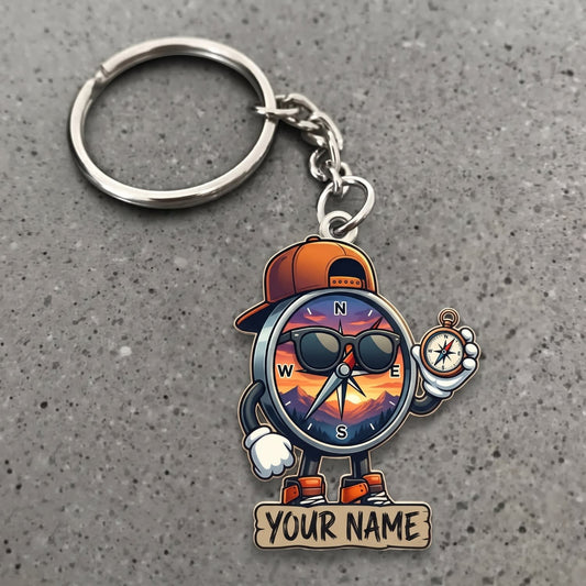 Maxcorners Hiking Cool Compass Backpacker Character Customized Name 3D Keychain And Ornament