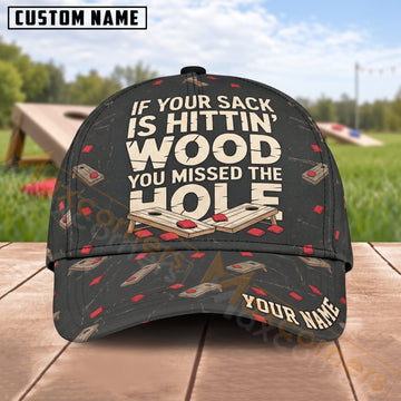 Maxcorners Cornhole If Your Sack Is Hittin’ Wood Funny Quote Design Personalized Name 3D Cap