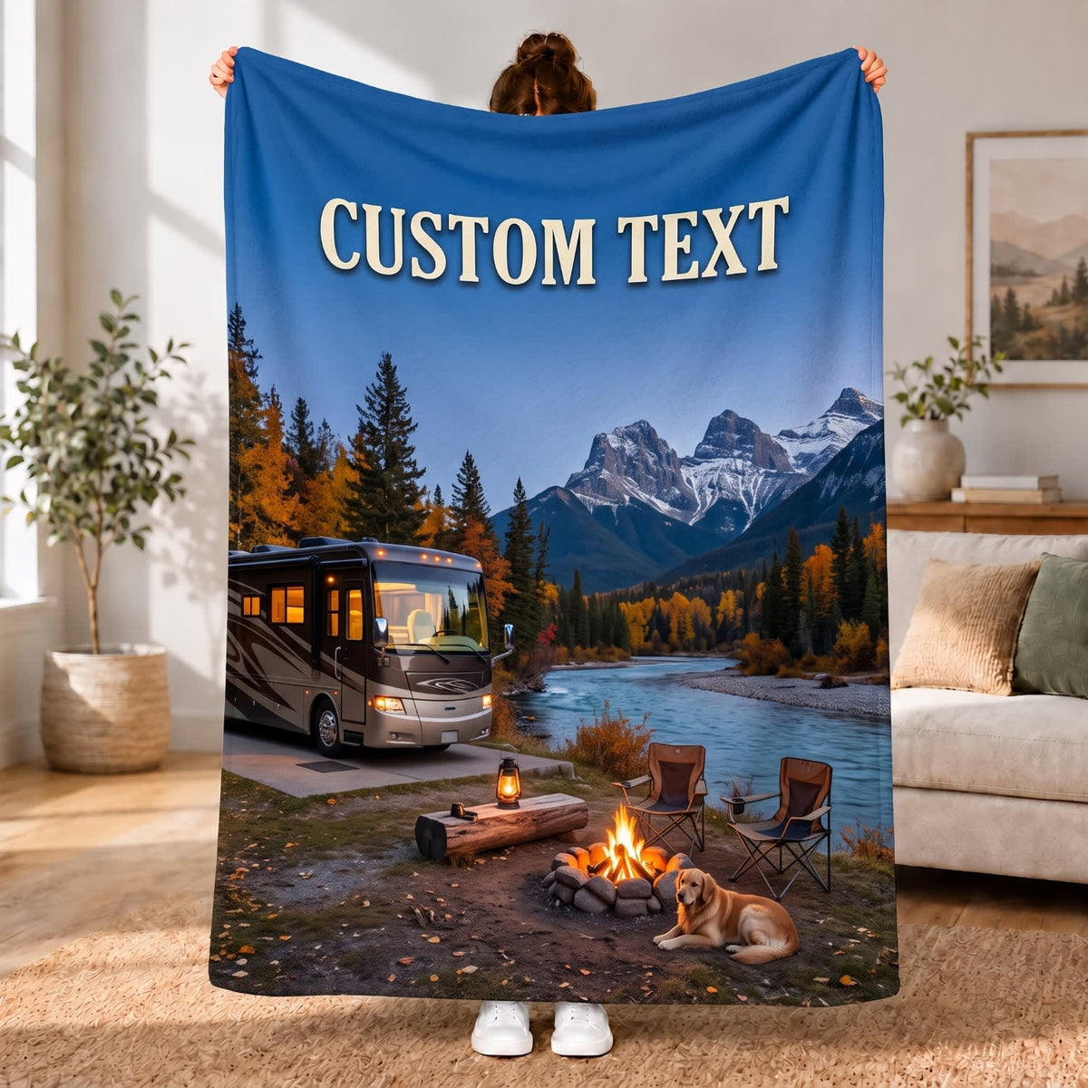 Maxcorners RVs Motorhome Mountain Lake Night Custom Name 3D Blanket