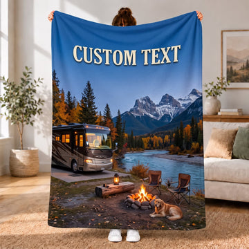 Maxcorners RVs Motorhome Mountain Lake Night Custom Name 3D Blanket