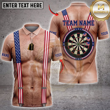 Maxcorners Darts American Flag Suspenders White Collar Dartboard Personalized Name 3D Unisex Shirt