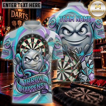Maxcorners Darts Dark Teal Alien Head Dartboard Personalized Name 3D Unisex Shirt