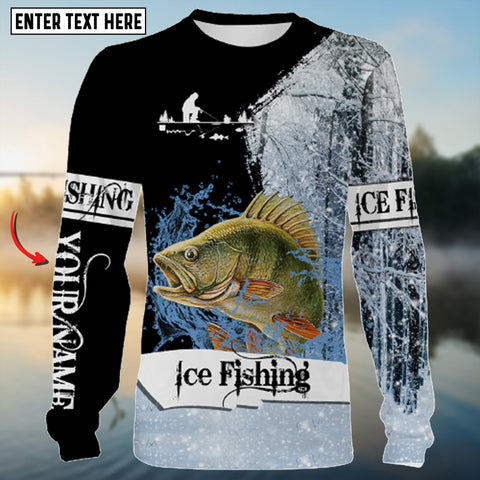 Maxcorners Yellow Perch Ice Fishing Customize Name 3D Shirt