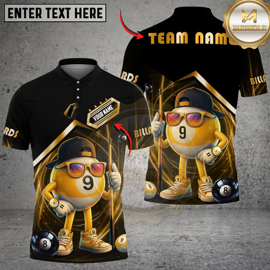 Maxcorners Billiards 9 Ball Funny Character Swirl Customized Name, Team Name 3D Shirt (6 Colors)
