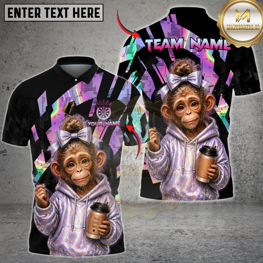 Maxcorners Darts Cute Monkey Hoodie Coffee Vibe Multicolor Customized Name, Team Name 3D Shirt