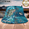 Maxcorners Fishing Aqua Camouflage Lace-Up Water Splash Personalized 3D Bucket Hat (13 Fish Species)