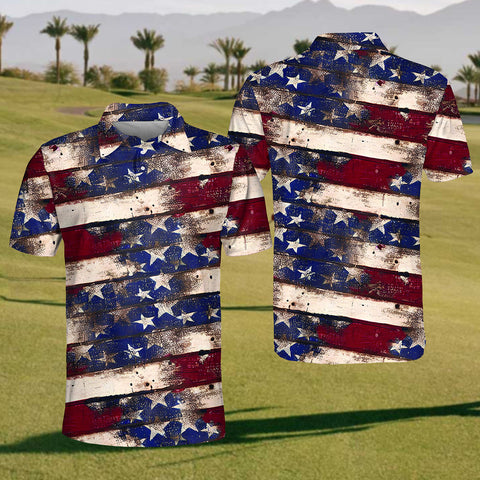Maxcorners Patriotic Golf Polo Shirt, Mens Golf Shirt, Gift For Golf Lovers, Patriotic Gifts