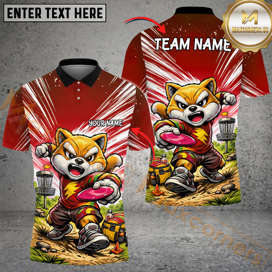 Maxcorners Shiba Inu Disc Golf Action Polo Personalized Name, Team Name 3D Shirt (4 Colors)