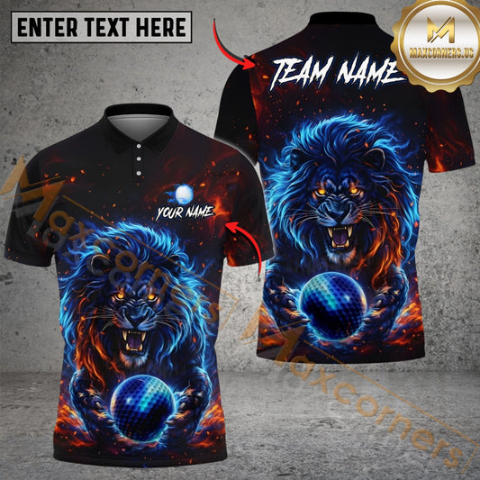 Maxcorners Electric Lion Golf Polo Customized Name, Team Name 3D Shirts (4 Colors)