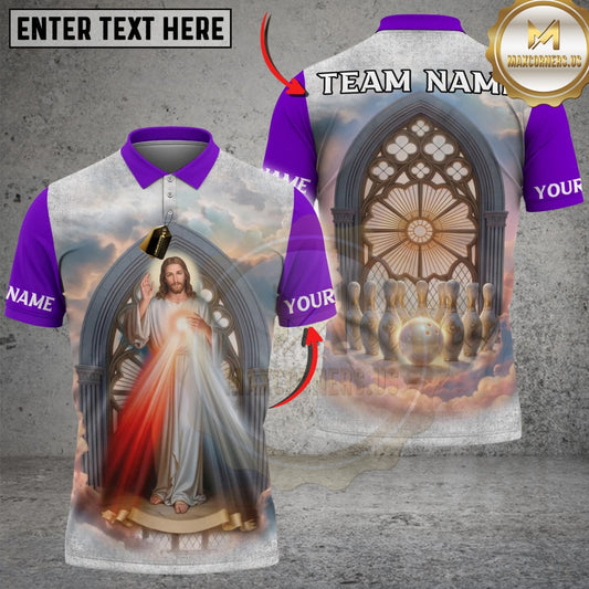 Maxcorners Bowling And Pins Jesus Heavenly Lanes Religious Customized Name, Team Name 3D Shirt (4 Colors)