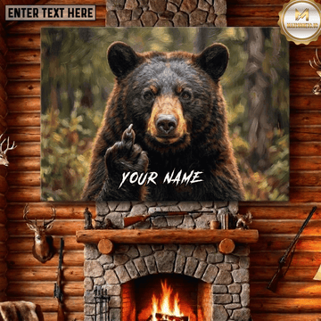 Maxcorners Bear Hunting Funny Black Bear Middle Finger Forest Wildlife Scene Canvas Wall Art