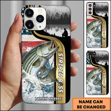 Maxcorners Striped Bass Fishing Lake Reflection Personalized Name 3D Phone Case
