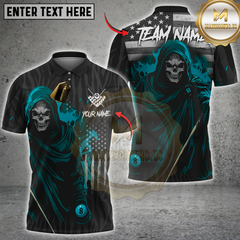 Maxcorners Billiard Skull Multicolor Customized Name, Team Name 3D Shirt