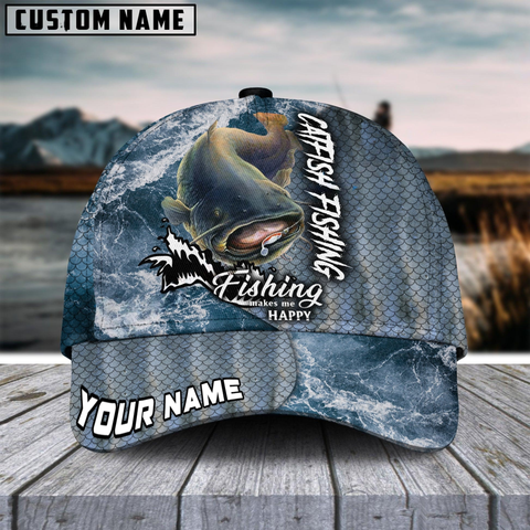 Maxcorners Catfish Fishing Skin Seawave Customized Name 3D Cap