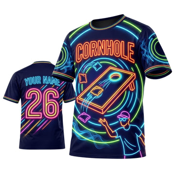 Maxcorners Cornhole Neon Board Toss Personalized Name 3D Unisex Shirt